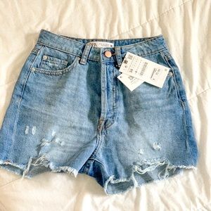 Zara denim distressed High Rise shorts